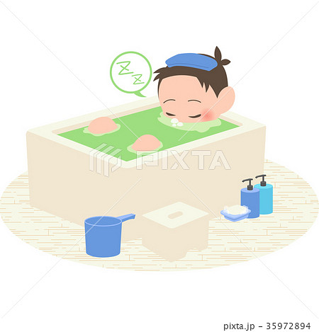 入浴中に寝る男性のイラスト素材