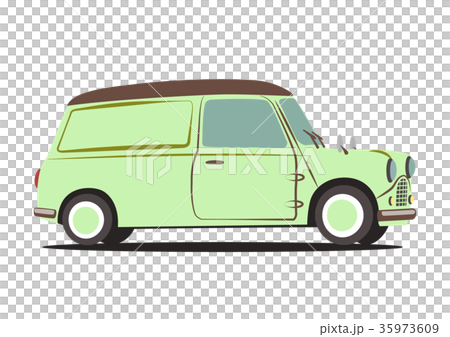 ブリティッシュヒストリックカー　バンタイプ　グリーン系　自動車イラスト 35973609