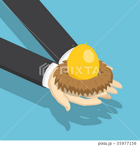 Businessman holding nest with golden egg. 35977156