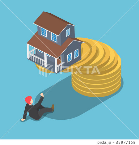 House on the top of coin falling to businessman 35977158