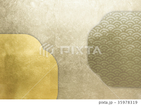 フレーム_箔（背景素材）金_薄金（青海波） 35978319