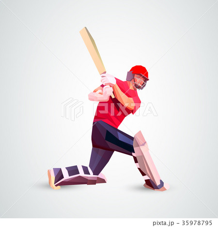 Abstract cricket player polygonal low poly 35978795