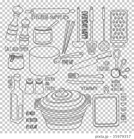 ベクター素材：キッチングッズとカトラリー（大きいサイズ） 35979357