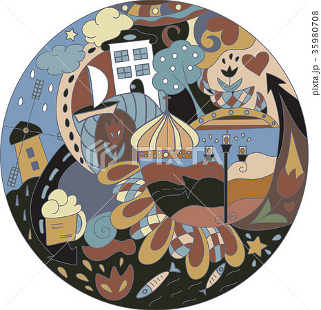 Set of hand drawn vector doodles of Amsterdam 35980708