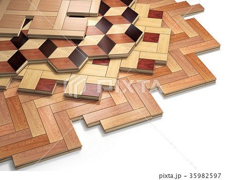 Stack ofr parquet wooden planks. 35982597