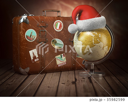 Christmas or new year travel concept. Old suitcase 35982599