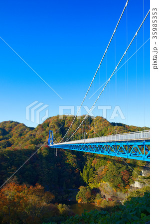 竜神峡 竜神大吊橋 紅葉の写真素材