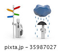Person with signpost and person with umbrella 35987027