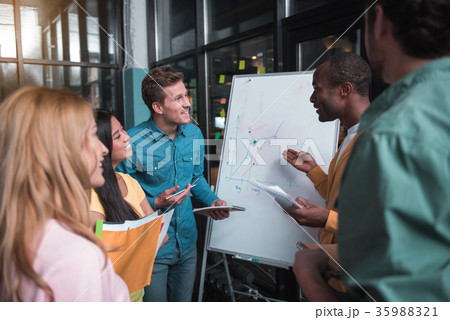 Positive creative delighted colleagues are Positive creative delighted colleagues are 35988321