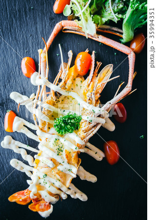 Grilled big prawn or shrimp with sauce 35994351