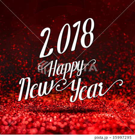 Happy new year 2018 at red sparkling glitter 35997295