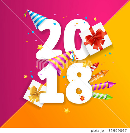 2018 Party New Year Greeting Card Concept. Vector 35999047