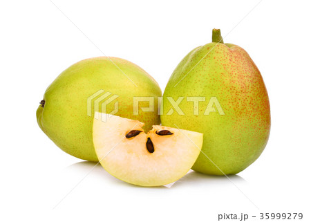 two whole and slice of green fragrant pear  35999279