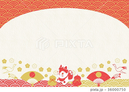 赤白金和紙扇子鶴亀狛犬背景 36000750