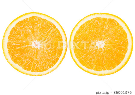 closeup two slice of fresh orange isolated  36001376