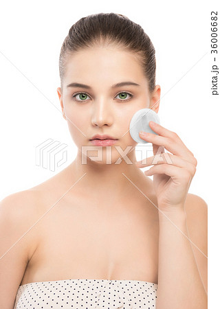Young woman cares for face skin. Cleaning perfect Young woman cares for face skin. Cleaning perfect 36006682