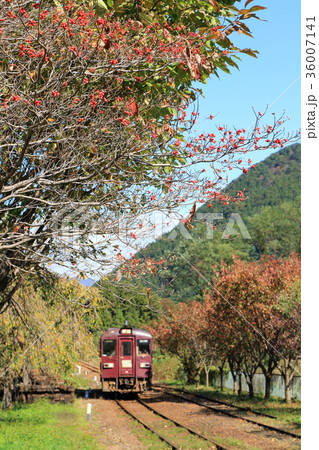 わたらせ渓谷鐵道 上神梅駅から見た初冬の風景 の写真素材