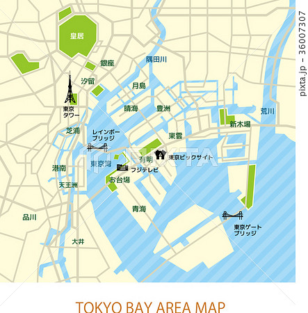 東京湾岸エリアマップ 日本語 のイラスト素材