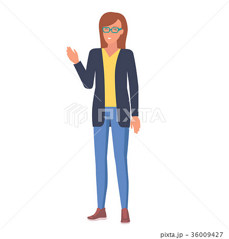 Woman in Glasses with Raised Hand Illustration 36009427