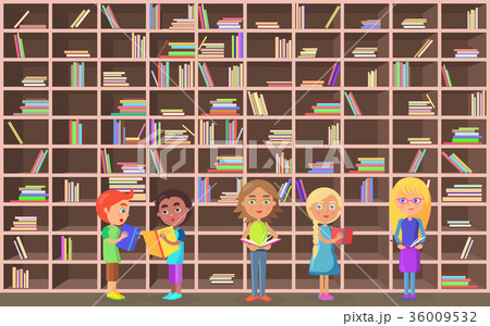 Children Holds Literature on Library Background Children Holds Literature on Library Background 36009532