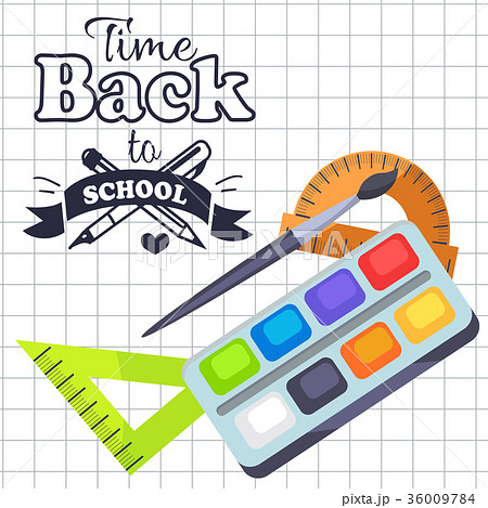 Time Back to School Poster with Pens, Stationery Time Back to School Poster with Pens, Stationery 36009784