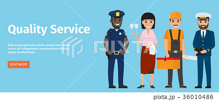 Quality Service of 4 Professions Isolated on Blue 36010486