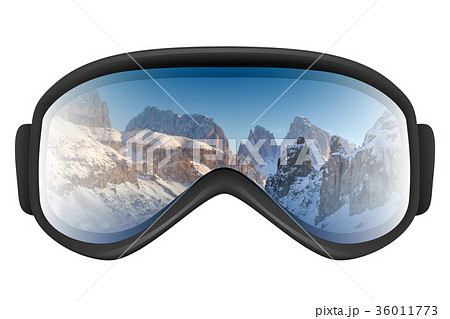Ski goggles with reflection of mountains 36011773