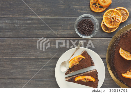 Chocolate cake with cream and profiterole 36013791