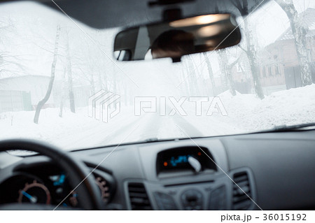 Bad weather driving in winter. Fog on the road Bad weather driving in winter. Fog on the road 36015192