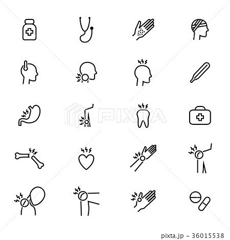 Body Pain and Injury Black Thin Line Icon Set Body Pain and Injury Black Thin Line Icon Set 36015538