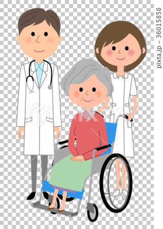 Male in white coat nurse patient in wheelchair 36015858