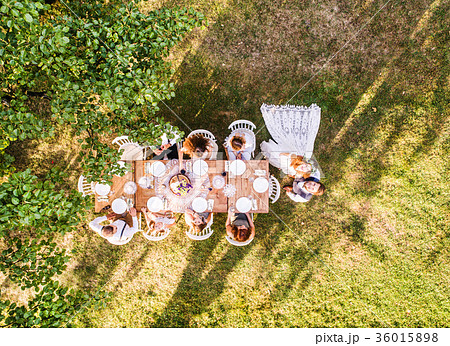 Wedding reception outside in the backyard. Wedding reception outside in the backyard. 36015898