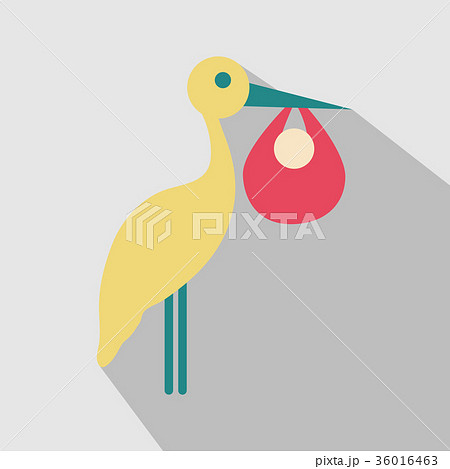 stork cartoon in flat style with shadow with baby 36016463