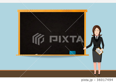 Woman teacher with empty school chalkboard 36017494