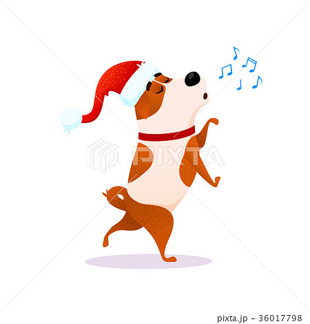 Funny cartoon dancing dog sings. Xmas flat Funny cartoon dancing dog sings. Xmas flat 36017798