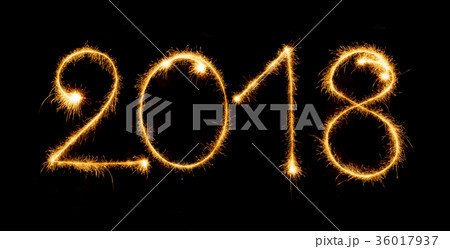 2018 with sparklers on black background 36017937