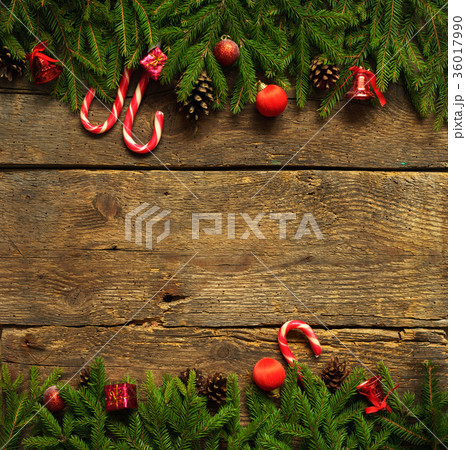 Christmas border with fir tree branches, cones Christmas border with fir tree branches, cones 36017990