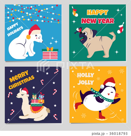 Set of Christmas cards with funny animals 36018793