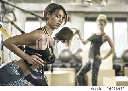Sportive girls training in gym 36018975