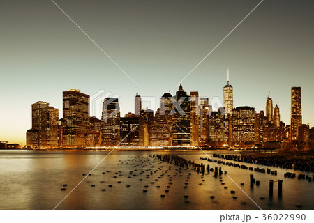 New York City downtown waterfront dusk 36022990