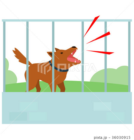 Noisy dog barking in fence of neighbor vector. Noisy dog barking in fence of neighbor vector. 36030915