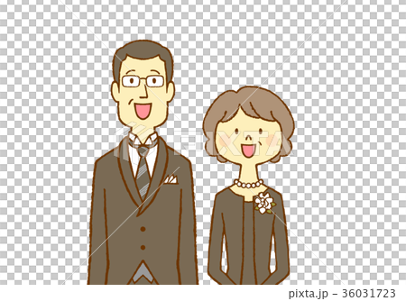 正装のミドル男女　笑う　白コサージュ 36031723