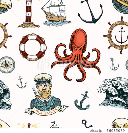Marine and nautical or sea, ocean emblems 36035079