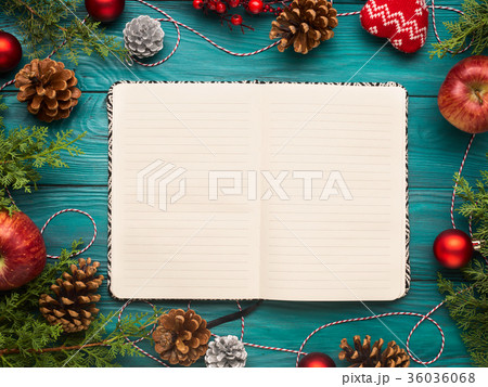 Open notebook on christmas background 36036068