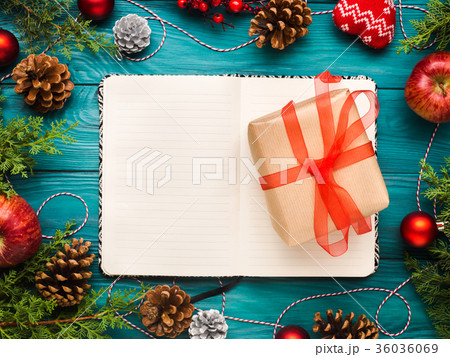 Christmas green frame background with gift box 36036069