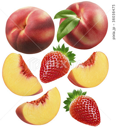 Peach slices and strawberry set isolated  36036475