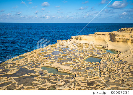 Salt evaporation ponds on Gozo island, Malta 36037254