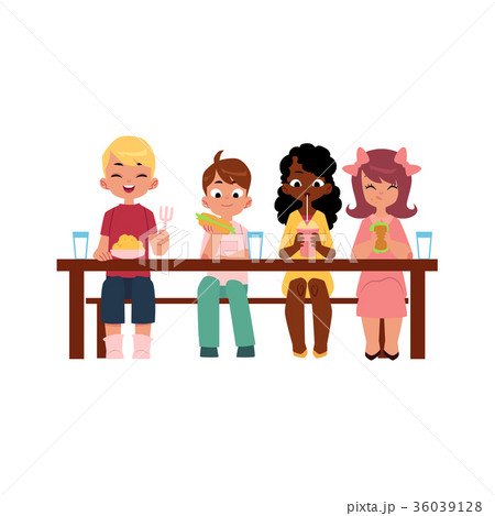vector children sitting at table eating at camp 36039128