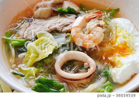 seafood and pork sukiyaki soup on bowl seafood and pork sukiyaki soup on bowl 36039539