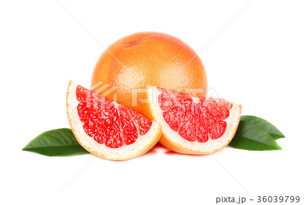 Pink grapefruit and slices isolated on white Pink grapefruit and slices isolated on white 36039799